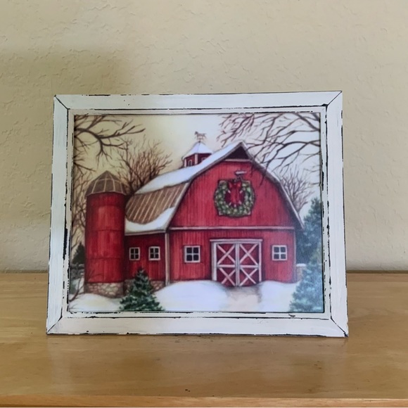 Farmhouse Christmas red barn picture 8x10 w/frame - Picture 1 of 1
